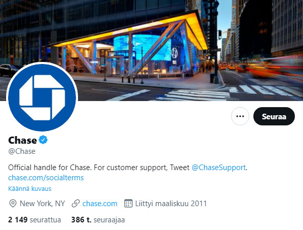 Chase-pankin Twitter-profiili 2021.